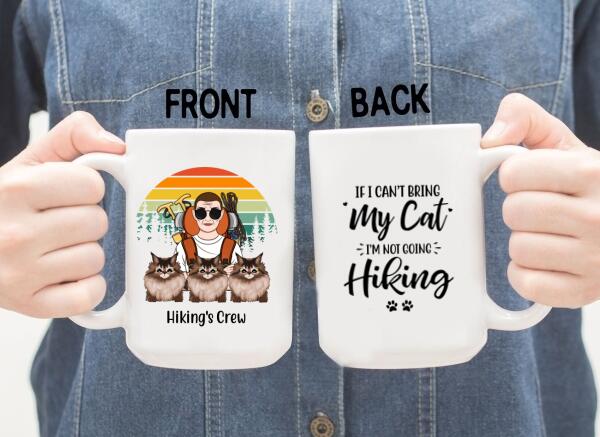 Personalized Mug, Hiking Woman And Cats, Gifts For Cat Lovers, Hiking Lovers