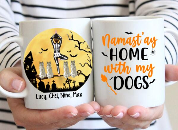 Personalized Mug, Yoga Witch And Dogs - Halloween Gift, Gift For Yoga And Dog Lovers