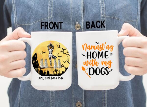 Personalized Mug, Yoga Witch And Dogs - Halloween Gift, Gift For Yoga And Dog Lovers