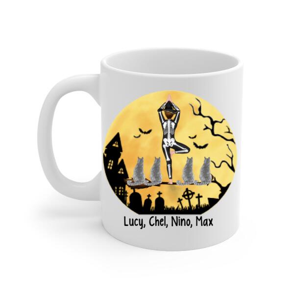 Personalized Mug, Yoga Witch And Cats - Halloween Gift, Gift For Yoga And Cat Lovers