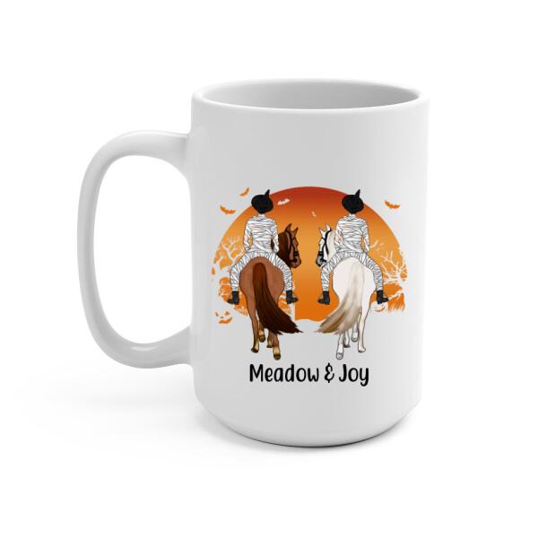 Personalized Halloween Mug - Up to 3 Girls, Custom Horse Riding Besties Gift, Handprint Design for Sisters and Friends