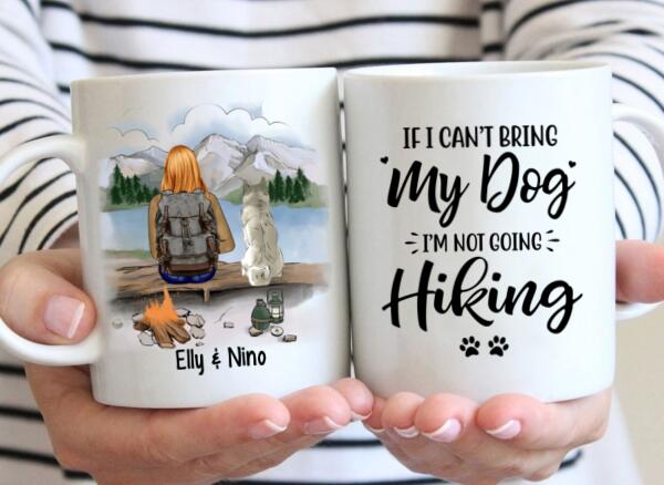 Personalized Mug, Hiking Woman With Dogs, Gift For Hikers And Dog Lovers