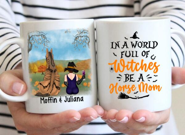 Personalized Mug, Witch Sitting With Horse, Halloween Gift For Horse Lovers