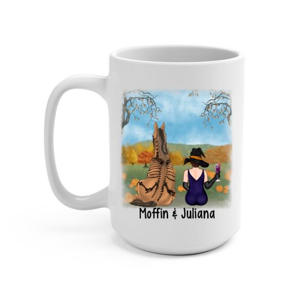 Personalized Mug, Witch Sitting With Horse, Halloween Gift For Horse Lovers