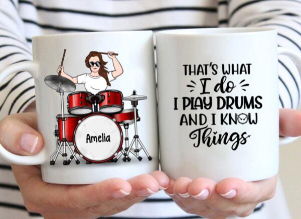 Personalized Mug, Woman Playing Drums, Gift For Drummers