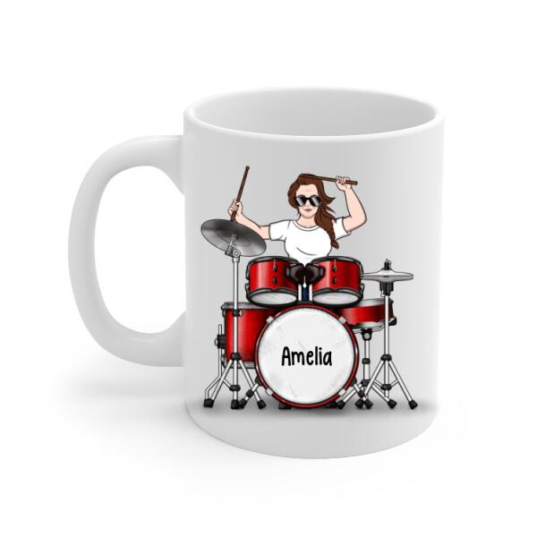 Personalized Mug, Woman Playing Drums, Gift For Drummers