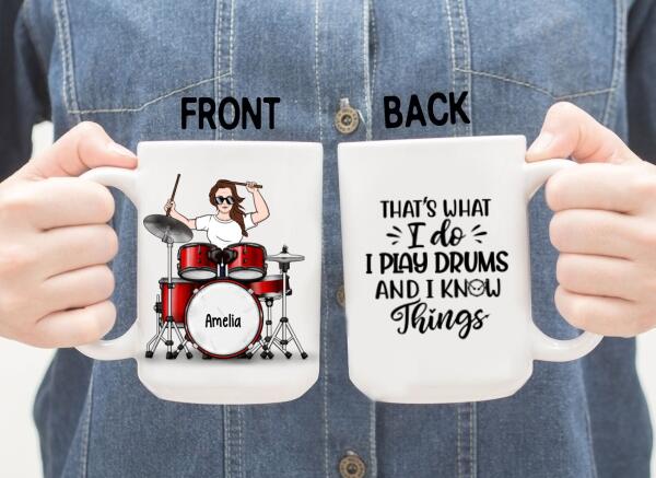 Personalized Mug, Woman Playing Drums, Gift For Drummers