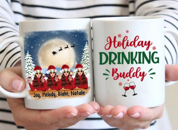 Personalized Mug, Up To 4 Girls, Running On Wine And Christmas, Christmas Theme, Christmas Gift For Friends, Sisters