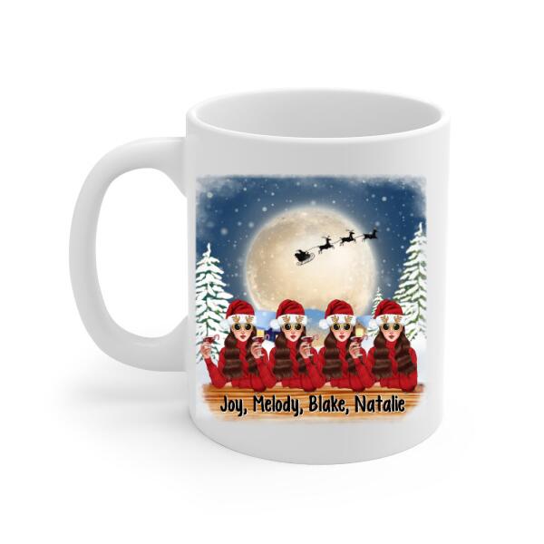 Personalized Mug, Up To 4 Girls, Running On Wine And Christmas, Christmas Theme, Christmas Gift For Friends, Sisters