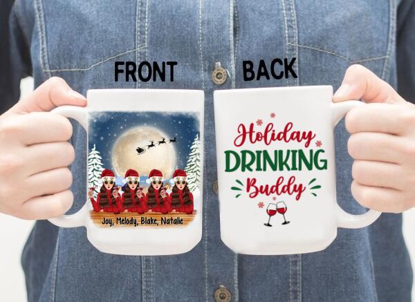 Personalized Mug, Up To 4 Girls, Running On Wine And Christmas, Christmas Theme, Christmas Gift For Friends, Sisters