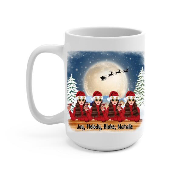 Personalized Mug, Up To 4 Girls, Running On Wine And Christmas, Christmas Theme, Christmas Gift For Friends, Sisters