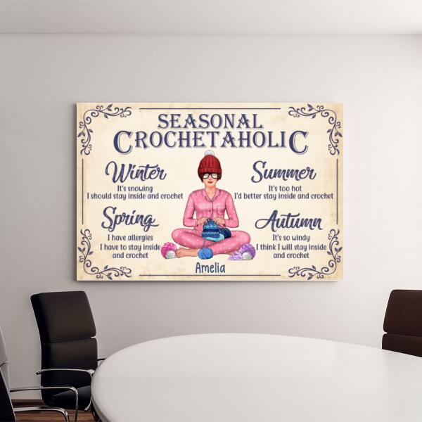 Personalized Canvas, Crochet Girl - Seasonal Crochetaholic, Gift For Crocheters