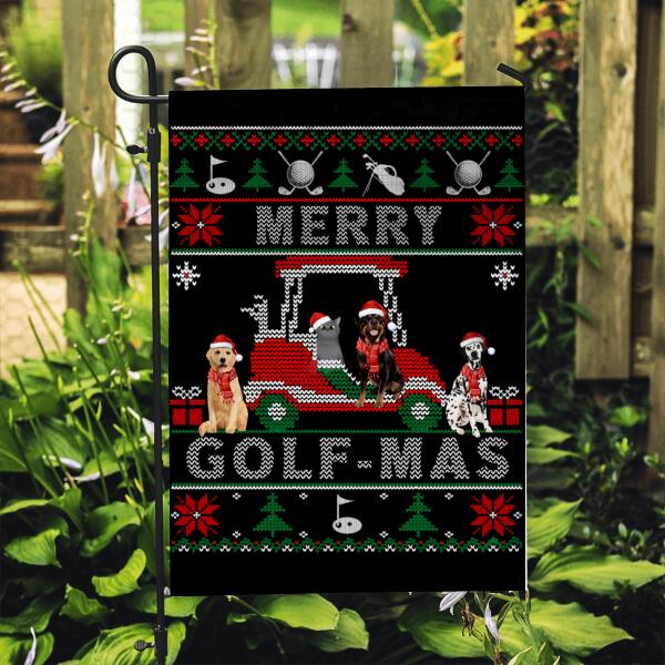 Personalized Garden Flag, Merry Golf-Mas With Pets, Christmas Gift For Golfing Lovers, Dog And Cat Lovers