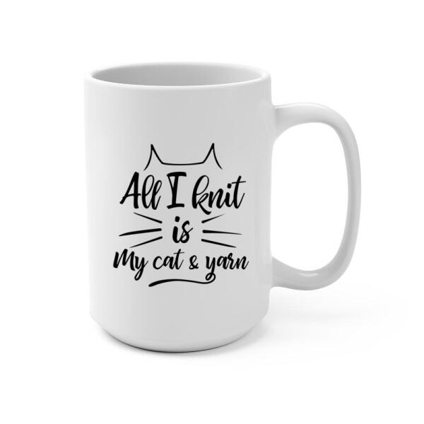 Personalized Mug, Girl Knitting with Cats, Gift for Knitters, Cat Lovers