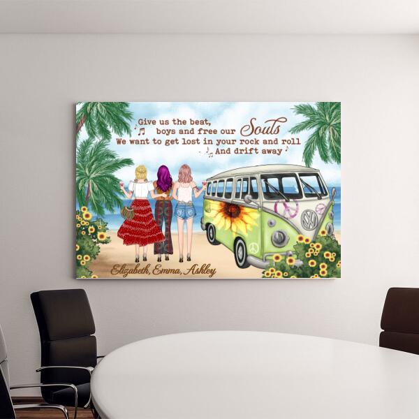 Personalized Canvas, Hippie Girls On Beach, Christmas Gifts for Boho and Car Lovers