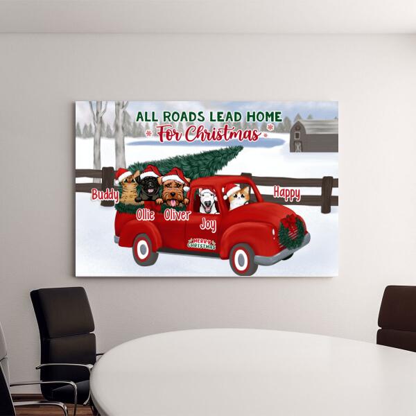 Personalized Canvas, All Roads Lead Home For Christmas, Up To 5 Dogs, Cats, Christmas Gift For Family, Dog, Cat Lover