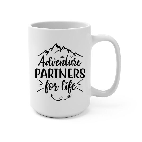 Personalized Mug, Girl With Pets Sitting On Car - Adventure Partners For Life, Gift For Car Lovers, Dog Lovers, Cat Lovers