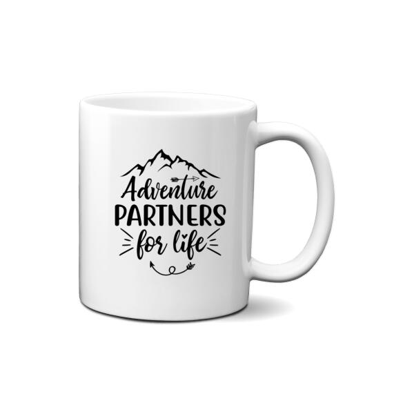 Personalized Mug, Girl With Pets Sitting On Car - Adventure Partners For Life, Gift For Car Lovers, Dog Lovers, Cat Lovers