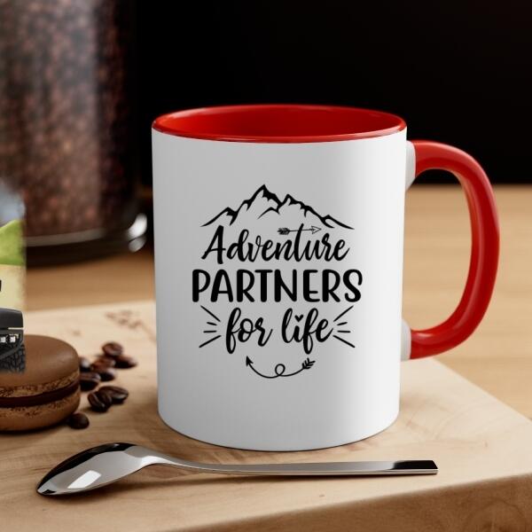 Personalized Mug, Girl With Pets Sitting On Car - Adventure Partners For Life, Gift For Car Lovers, Dog Lovers, Cat Lovers