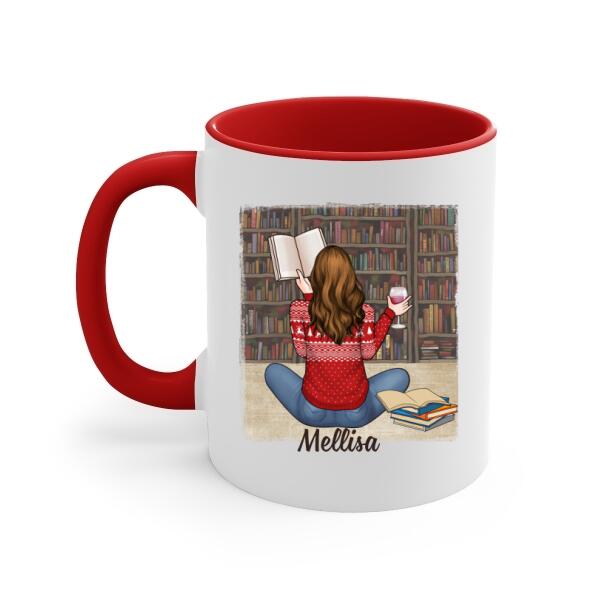 Personalized Mug, Gift For Book Lovers, Girl Reading And Drinking, Life Is Better With Books