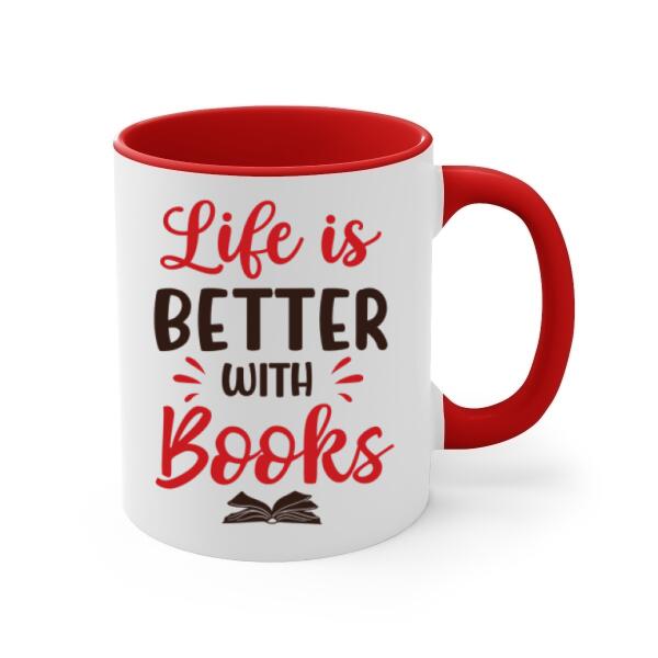 Personalized Mug, Gift For Book Lovers, Girl Reading And Drinking, Life Is Better With Books