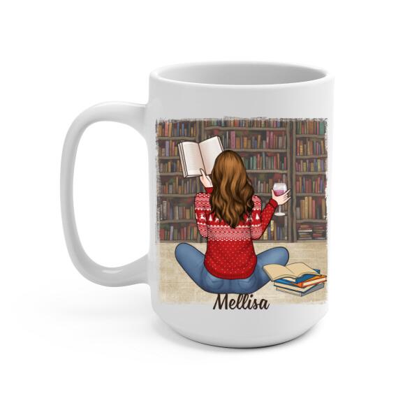 Personalized Mug, Gift For Book Lovers, Girl Reading And Drinking, Life Is Better With Books