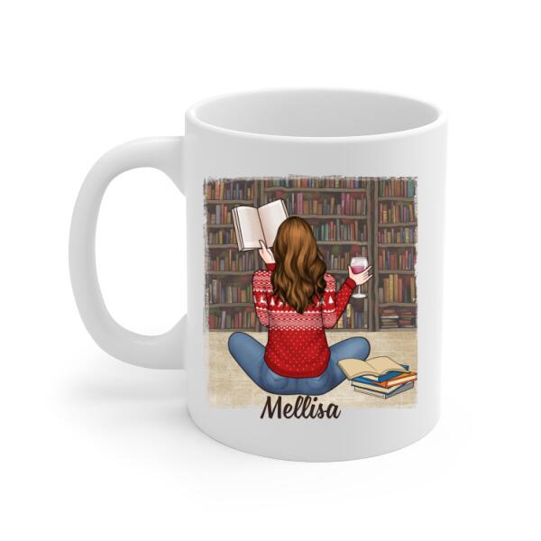 Personalized Mug, Gift For Book Lovers, Girl Reading And Drinking, Life Is Better With Books