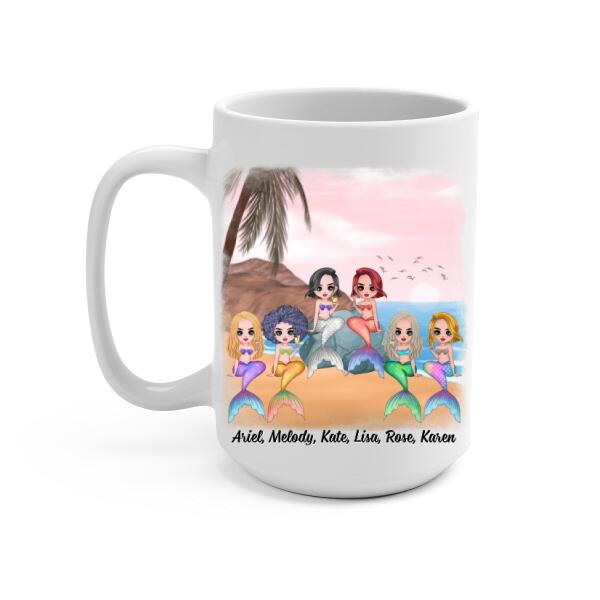 Personalized Mug, Up To 6 Girls, Gift For Friends, Sisters, Mermaid Besties, Mermaid Drinking, There's Nowhere Else I'd Rather Be