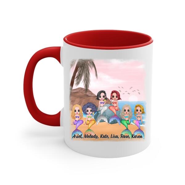 Personalized Mug, Up To 6 Girls, Gift For Friends, Sisters, Mermaid Besties, Mermaid Drinking, There's Nowhere Else I'd Rather Be