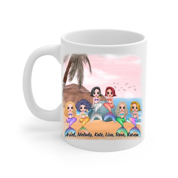 Personalized Mug, Up To 6 Girls, Gift For Friends, Sisters, Mermaid Besties, Mermaid Drinking, There's Nowhere Else I'd Rather Be