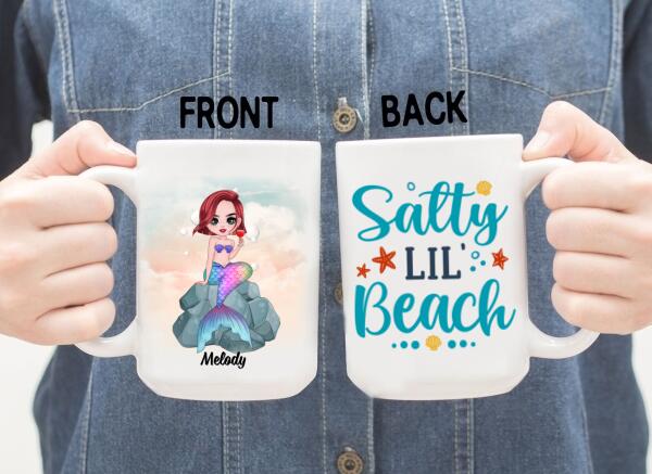 Personalized Mug, Gift For Mermaid Fans, Salty Lil Beach, Mermaid Drinking