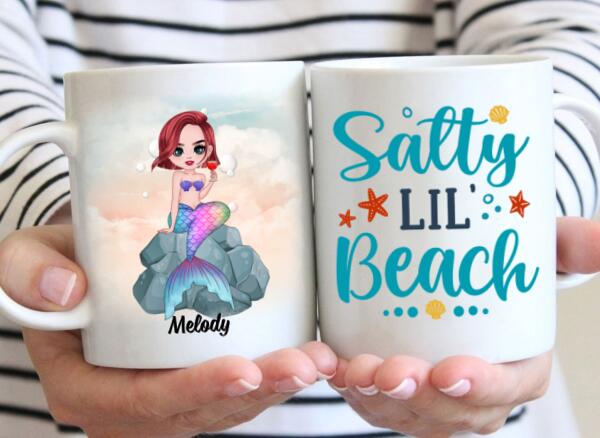 Personalized Mug, Gift For Mermaid Fans, Salty Lil Beach, Mermaid Drinking