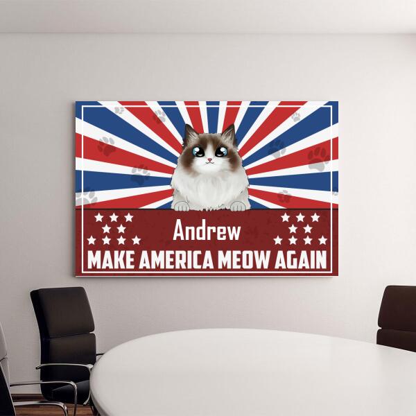 Personalized Canvas, Cats Make America Meow Again Custom Gift For The Fourth Of July