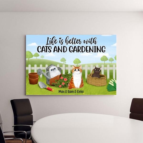 Personalized Canvas, Life Is Better With Cats and Gardening, Gift for Cat Lovers, Gardeners