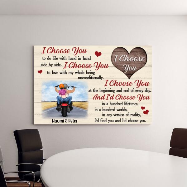 Personalized Canvas, I Choose You To Do Life With, Motorbike Couple, Gifts For Motorcycle Lovers