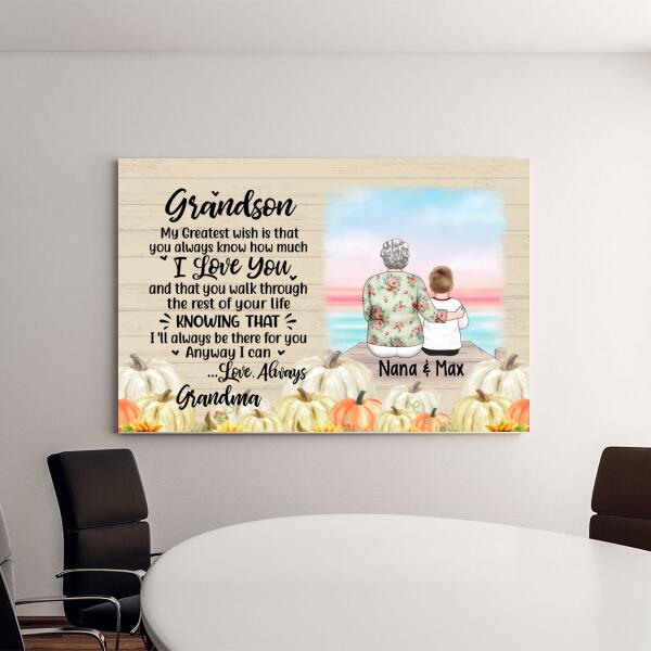 Personalized Canvas, To My Grandson, Autumn Theme, Thanksgiving Gift For Grandson