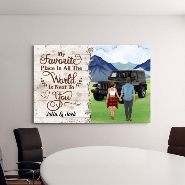 Personalized Canvas, Couple Holding Hands, Adventure Partners, My Favorite Place In All The World Is Next To You, Gift For Couples, Gift For Friends, Car Lovers