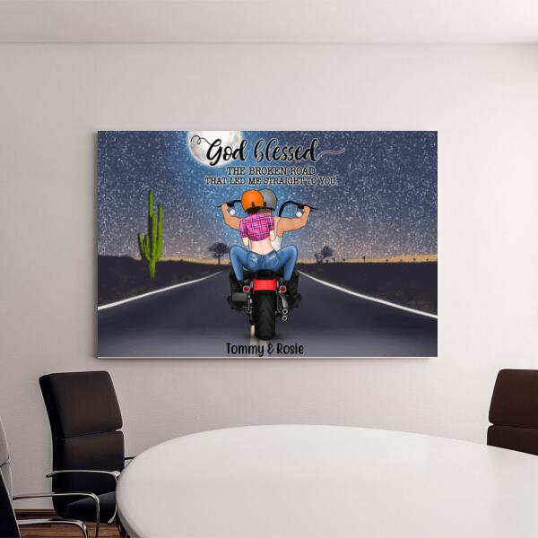 Personalized Landscape Canvas, Motorcycle Couple, Gift For Bikers