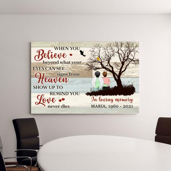 Personalized Canvas, In Loving Memory, Love Never Dies, Memorial Gifts For Lost Of Mom, Remembrance Gifts