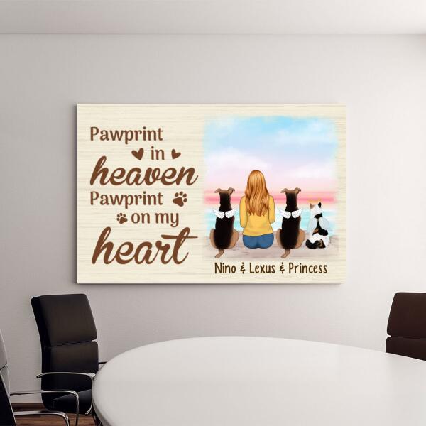 Personalized Canvas, Pawprint In Heaven Pawprint On My Heart, Memorial Gift For Dog Loss, Cat Loss, Gift For Pet Lovers