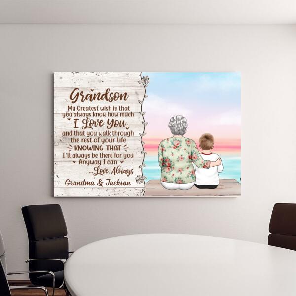 Personalized Canvas, To My Grandson, Grandma And Grandson Sitting, Christmas Gift For Grandson