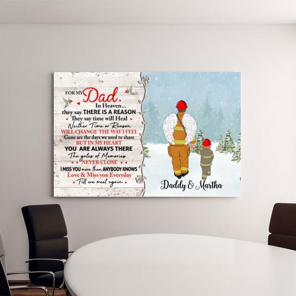 For My Dad In Heaven - Personalized Canvas For Dad, Memorial, Firefighter