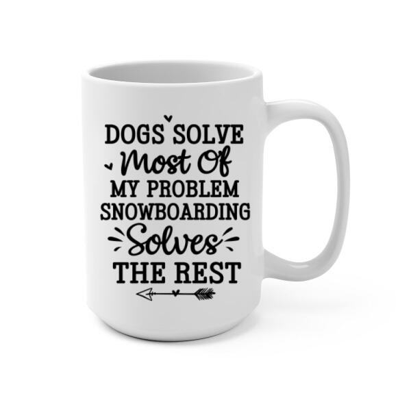 Personalized Mug, Snowboarding Man With Dogs, Gift For Snowboarders And Dog Lovers