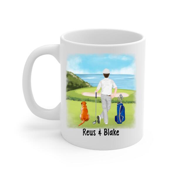 Personalized Mug, Golf Man With Dogs, Dog Solves Most Of My Problems Golf Solves The Rest, Gift For Golfers And Dog Lovers