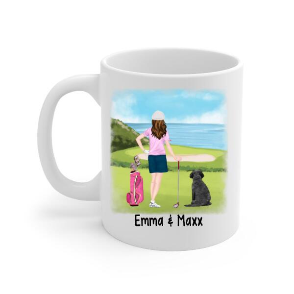 Personalized Mug, Golf Woman With Dogs, I Like Golf My Dog And Maybe 3 People, Gift For Golfers And Dog Lovers