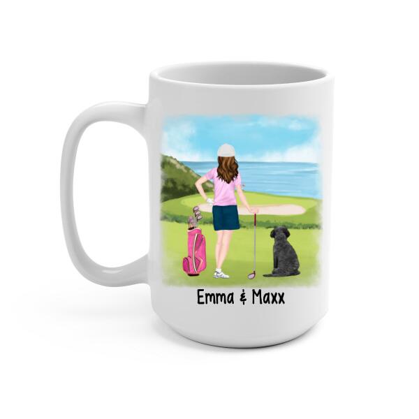 Personalized Mug, Golf Woman With Dogs, I Like Golf My Dog And Maybe 3 People, Gift For Golfers And Dog Lovers