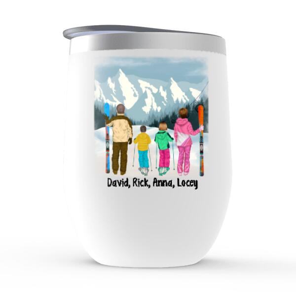 Personalized Wine Tumbler, Skiing Family - Couple And Kids, Gift for Skiing Lovers