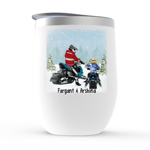 Personalized Wine Tumbler, Snowmobiling Parents and Kid, Gift for Snowmobile Lovers