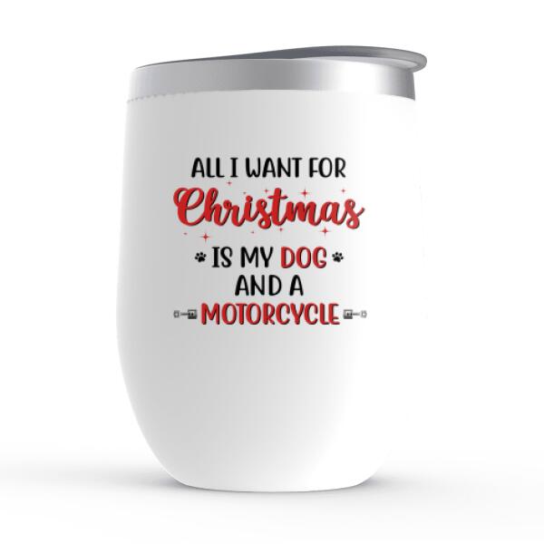 Personalized Wine Tumbler, Motorcycle Woman With Dogs, Christmas Gift For Bikers And Dog Lovers