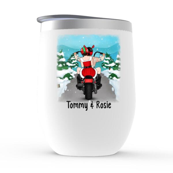 Personalized Wine Tumbler, Christmas Motorcycle Couple, Christmas Gift For Motorcycle Lovers